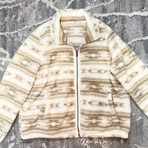 Old Navy Cream and Tan Sherpa Zip Up